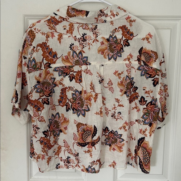 Rachel Roy Linen Blend Cropped Button Up Blouse Size medium, Short Sleeve cream - Picture 3 of 4